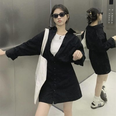 高品质polo领收腰衬衫连衣裙